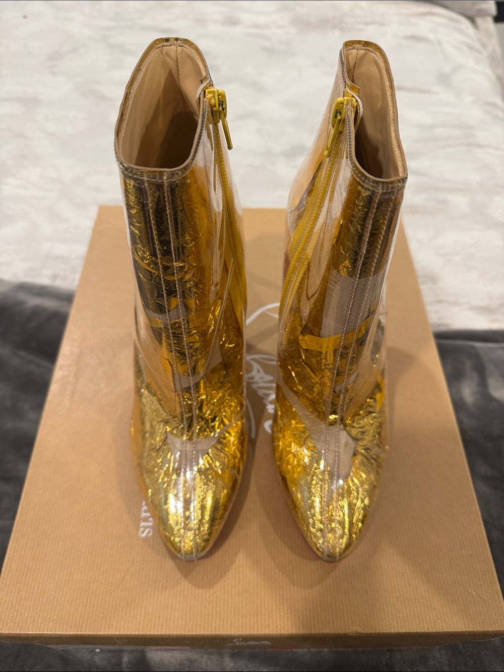 Christian Louboutin Gold Transparent Pointed Toe Ankle Boots